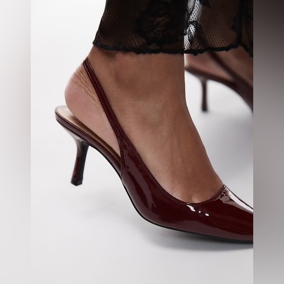 Mango Shoes - Mango burgundy patent leather pointed toe, sling back kitten heels